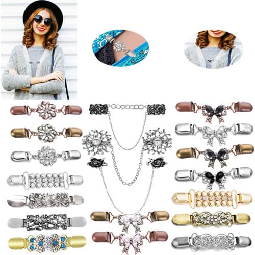 1pc Cardigan Brooches Sweater Shawl Clips Women Pearl Rhinestone Charm Brooch Pins Clip Collar Cape Cloak Clasps Fastener Buckle