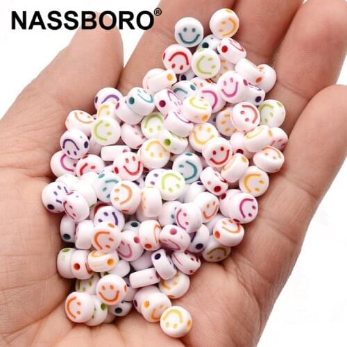 100pcs/lot 4x7mm Colorful Smiley Acrylic Beads For Jewelry Making White Loose Spacer Beads Handmade DIY Bracelet Earrings