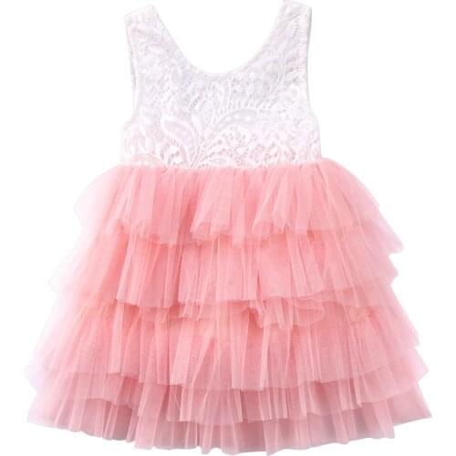 2017 Summer Newborn Baby Girl Lace Tulle Party Pageant Dress Prom Ruffles Dresses Size 1-5T