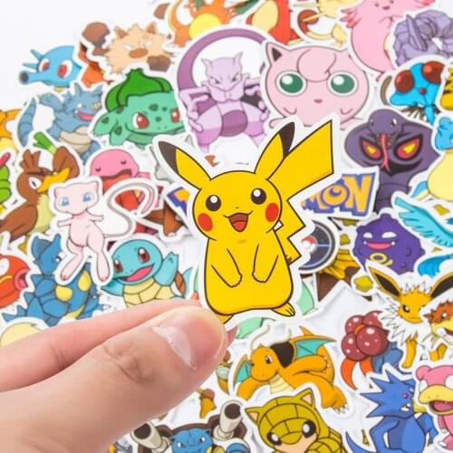 50/100Pcs Pokemon Stickers Kawaii Pikachu Stikers Skateboard Bicycle Guitar Laptop Kids Waterproof stikers Toys