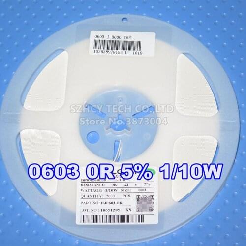5000Pcs 0603 0R 5% 1/10W HJ0603-0R 1608 New and origianl
