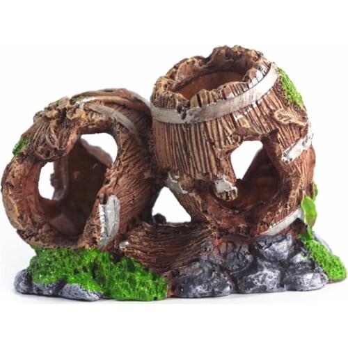 Aquarium Equipment Accessories Glass Fish Tank Landscaping Decoration Resin Crafts Artificial Antique Barrels JA55