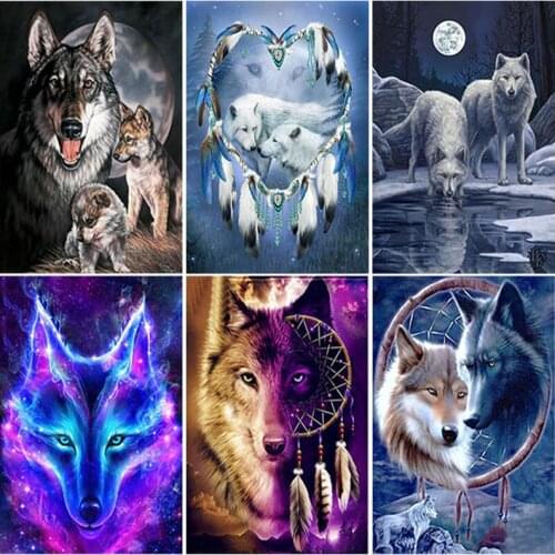 DIY Wolf 5D Diamond Painting Full Square Drill Cross Stitch Kit Embroidery Animals Mosaic Art Picture of Rhinestones Decor Gift