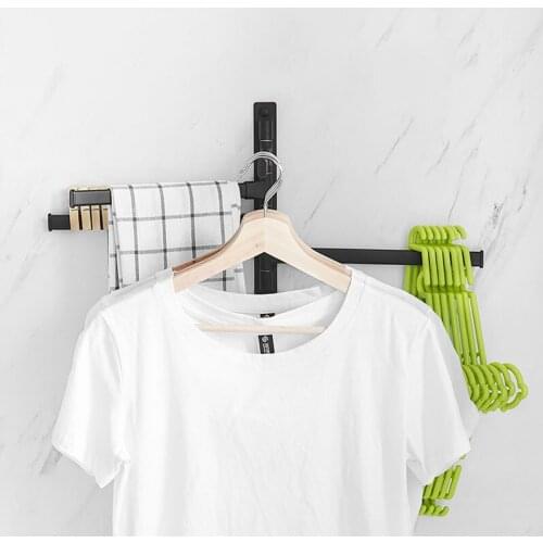 Aluminum Bathroom Towel Holder Bar Rail Wall Mounted Swivel Swing Arm Bathroom Towel Rack Black Towel Holder