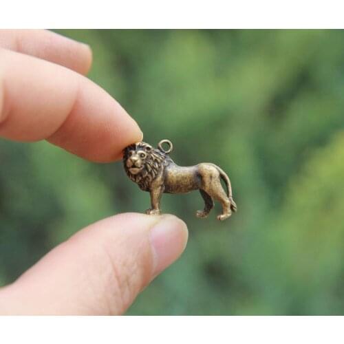 3 CM Chinese Pure Bronze Copper Wild Aniaml Beast Mountain Lion Amulet Pendant