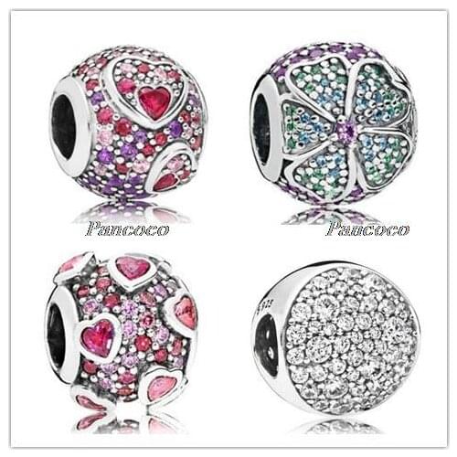 Authentic 925 Sterling Silver Charm Kaleidoscopic Pattern Asymmetric Hearts Of Love Bead Fit Pandora Bracelet & Necklace Jewelry