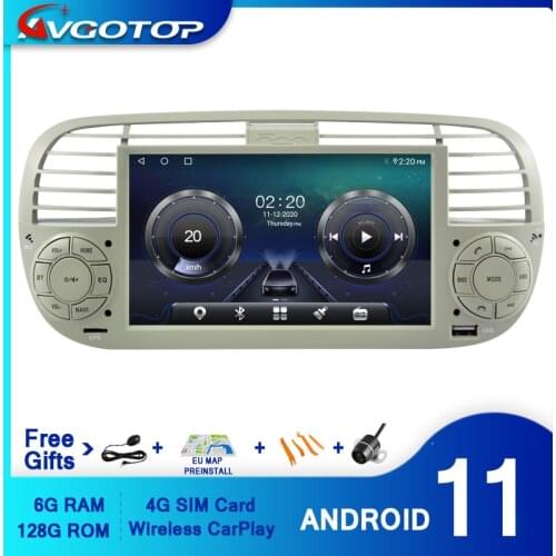 AVGOTOP Android 10 Car Radio for FIAT 500 Abarth 2008-2015 Carplay DSP GPS Wifi Navi Head Unit