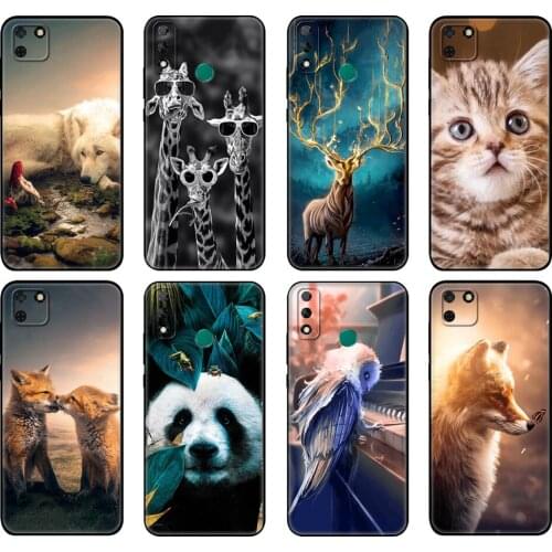 Black tpu Case For Huawei Y9S Y6S Y8S Y5P Y7P Y8P Case For Huawei Y5 lite Prime 2018 Y6 2019 Cover funy Animal cartoon Coque
