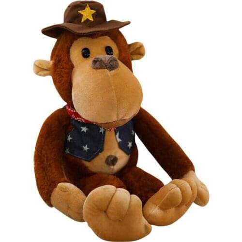 Children Plush Toy Stay Western Cowboy Series Monkey Mouse Lion Baby Kids Stuffed Toy for Christmas Birthday Gift