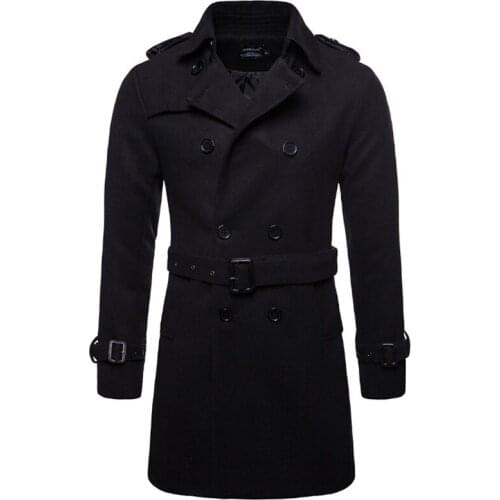 Europe and America Long Wool & Blends Coat Men Autumn Winter Double Breasted Windbreaker Jacket Men Brand Pea Coat US Size XXL