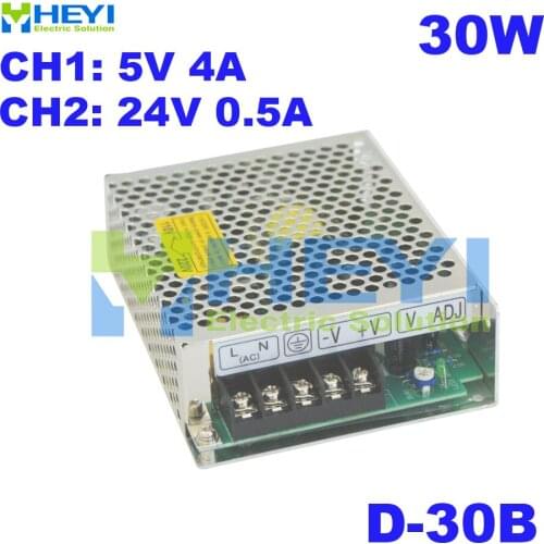 AC to DC dual switching power supply D-30B 30W 110 / 220VAC output:5V 4A & 24V 0.5A mini power supply