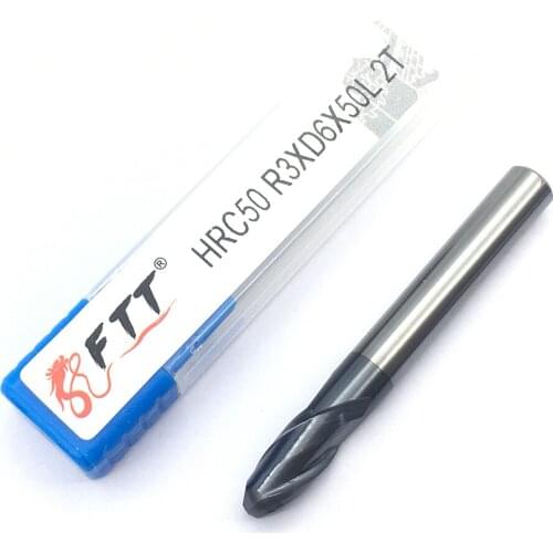 1PC R3.0XD6X50L 2 flute HRC50 Tungsten Steel Ball Nose CNC Milling Cutter End Mill Cutting Tools Solid Carbide Ball Nose