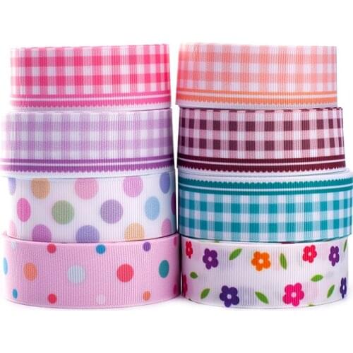 Nice Flowers Grid Printed Grosgrain Ribbon 5 Yards 25mm/38mm/75mm for Wedding Party DIY Hair Bows Handmade Accessories