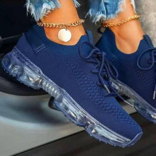 Lucyever Air Cushion Breathable Mesh Sneakers Women Autumn Round Toe Lace-up Running Shoes Woman Mix Color Soft Sole Sports Shoe