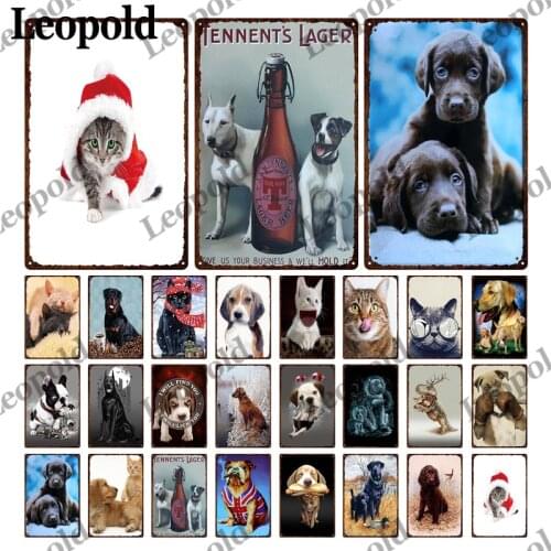 Metal Plaque Animal Series Kitten with Christmas Hat Corridor Room Retro Wall Art Deco Metal Painting