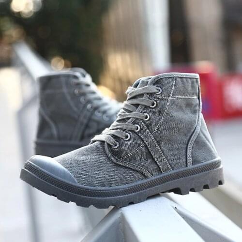 Mid-cut Mens Canvas Shoes Mens Trend Retro Mid-bang Board Shoes Martin Boots Outdoor Hiking Shoes Safety Shoes Casual Shoes