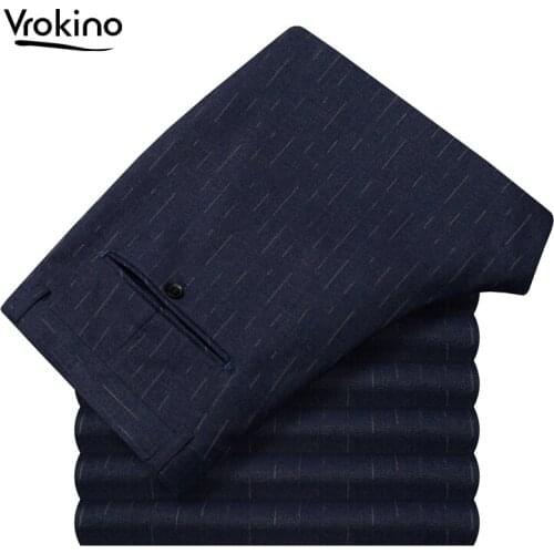 2019 Autumn and Winter New Style Large Size Mens Trousers Mens Casual Business Striped Straight Suit Pants Loose Suit Pants Me