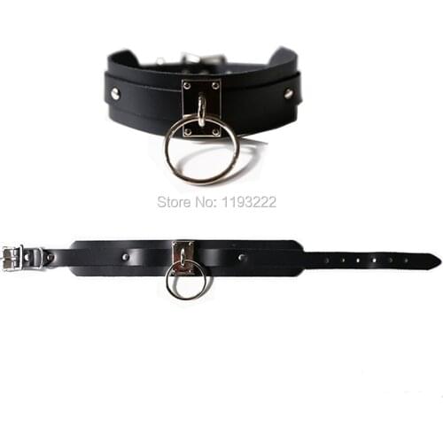 Punk Goth Handcrafted Pub Dancing Heavy Metal Double Leather O Round Choker Collar Necklace