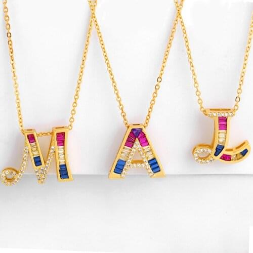 Luxury Letter Necklace For Women Rainbow Gold Chain Initial Alphabet Necklaces & Pendants Cubic Zirconia Jewelry Bijoux nke-p57