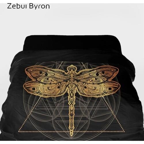 3D Duvet Cover King/queen/custom size,Blanket/comforter Cover 220/240,Quilt cover for 90/150 bed,Bedding Black gold dragonfly