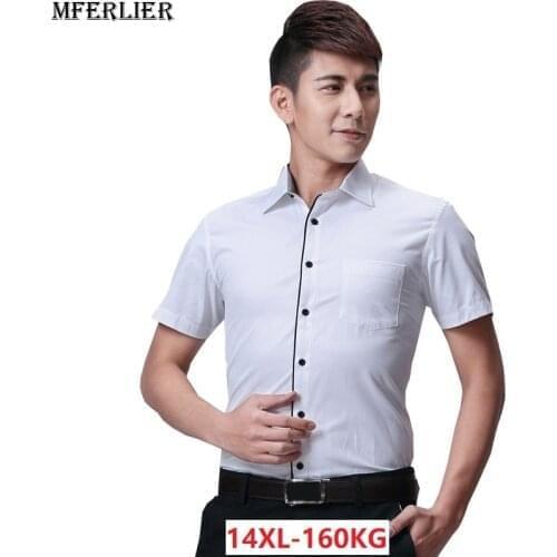 MFERLIER summer 10XL shirts men 9XL 7XL 8XL 11XL 12XL 13XL 14XL larger plus size big 6XL Dress Business shirts work short sleeve