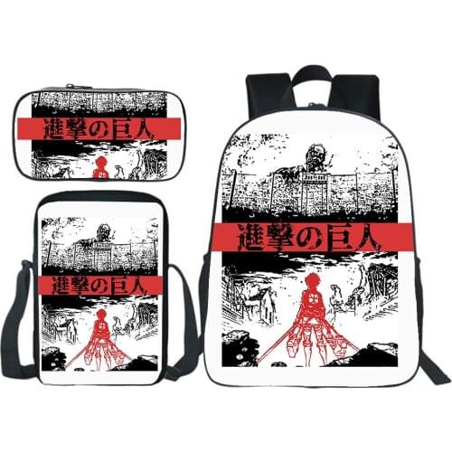 Attack On Titan Backpack Anime Harajuku Leisure Travel All-match Campus Backpack Pencil Case Messenger Bags Three-piece Suit