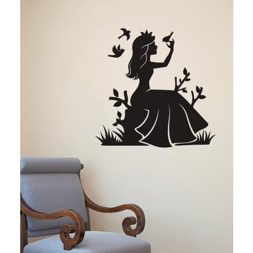 Fairytale Princess Flowers Birds Vinyl Wall Decal Home Decor Kids Room Art Mural Wall Stickers Removable
