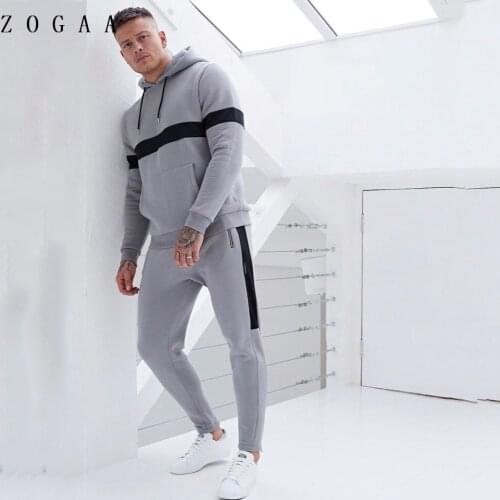 ZOGAA 2021 New Mens 2PCS Sportwear Spring Autumn Female Suit Fashion Hooded Joggers Mens Sports Suit Sets Mens Tracksuit Set