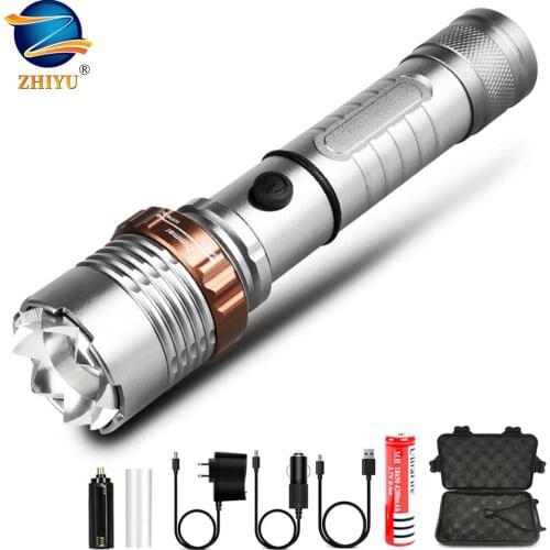 ZHIYU LED Flashlight Tactical Flashlight T6 Zoomable 5 Modes Lanterna LED Torch 18650 Rechargeable for Camping Hunting fishing