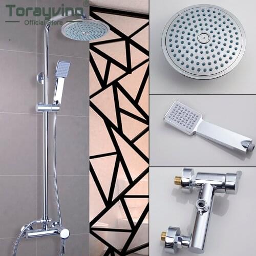 Torayvino Chrome Bathroom Shower Faucet Set Wall Mounted Shower System Rainfall Shower Head Faucets Mixer Water Tap Combo Kit