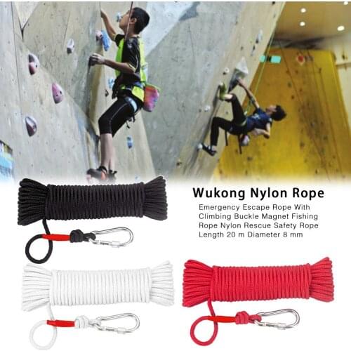 Wire Core Emergency Escape Rope With Carabiner Magnet Fishing Rope Length 20 Meters Diameter 8 Mm Nylon Rescue Safety Rope