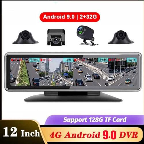 Car DVR 4 Channel Lens 4G Android 9.0 Dashboard Camera Video Recorder GPS WiFi HD Rearview Mirror Dash Cam Auto registrar ADAS