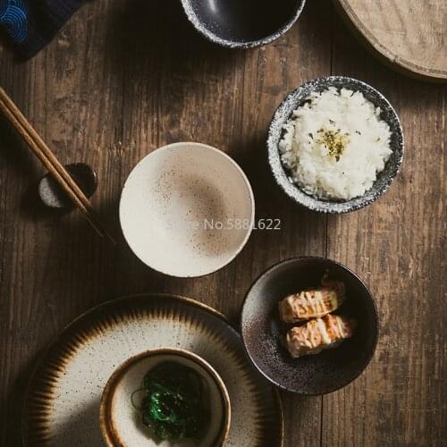 Japanese Retro Rice Bowl Home Eating Bowl Ceramic Soup Bowl 4.5 Inch Japanese Restaurant Dining Tableware