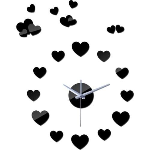Hot sale mirror acrylic wall clocks diy love stickers quartz clock fashion watches promotion home decor