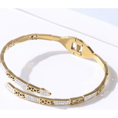 Charming Spring Clasp Bangles CZ Rhinestone Animal Shape Stainless Steel Bracelets for Women Lady Jewelry Gift