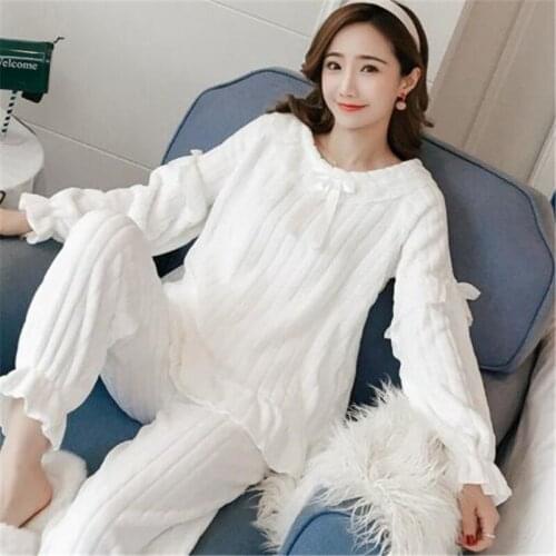 Women Pajamas Sets Autumn Winter Sleepwear Long Sleeve Velvet Flannel Lace Pijamas Mujer Leisure Girls Teens Pyjamas Women Suits