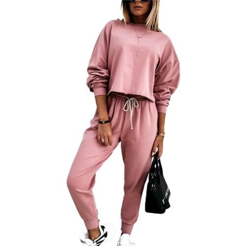 3 colors Fashion Women Casual 2-piece Outfit Set Long Sleeve Solid Color Top and Pants Set for Women Ladies tracksuit