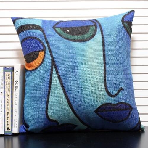 Painting pillow cover, European abstract blue painting throw pillow waist pillow case pillowcase
