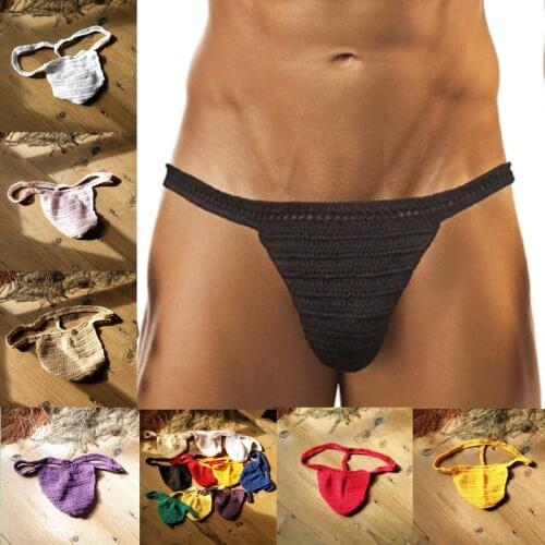 10 Color Crochet Elasticity Men Sexy thong string Underwear Lingerie sexy panties, Beach shorts men briefs Cotton