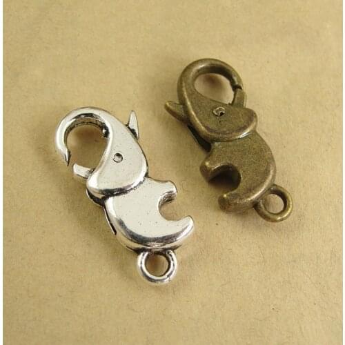 10pcs/lot Antique Silver Elephant Lobster Clasp Hooks For Necklace Bracelet Chain DIY Jewelry Accessory Findings 12*23MM
