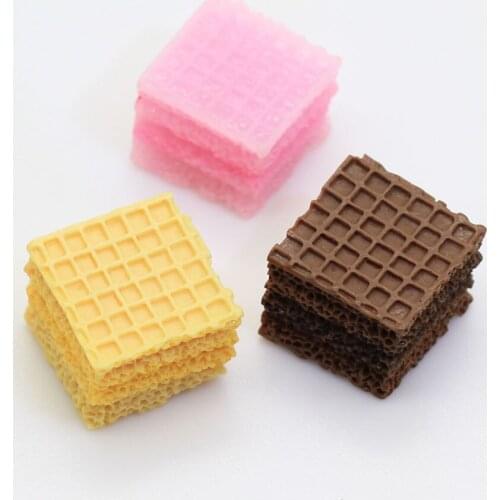 20/50pcs Resin Square Waffle Biscuit Flatback Cabochon Miniature Food Resin Waffle Dessert For DIY Deco Parts
