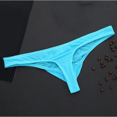 2021 Brand New Gay Underwear Ultra-thin Ice Silk Male Thong Sexy Translucent Low Waist Seamless Mens Solid G-strings T-Back