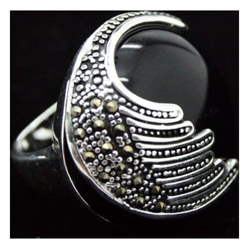 25mm Natural COIN Black Sterling r 925 Sterling r Marcasite World of warcraft Ring Size 7/8/9/10