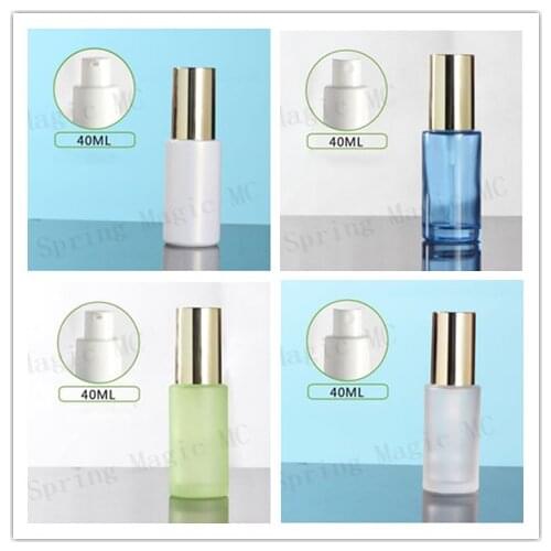 50 x 40ML Empty White/Blue/Green/Frosted Glass Lotion Bottles with Gold Pump/Sprayer,Skin Care Container For Perfume/Foundation