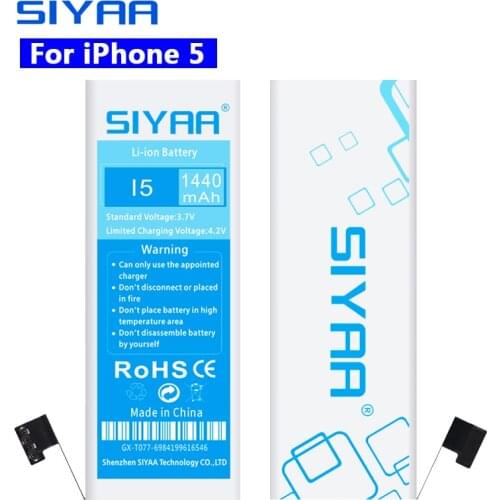 SIYAA Phone Battery For Apple iPhone 5 Replacement 1440mAh High Capacity Lithium Polymer Mobile Phone Bateria Retail Package