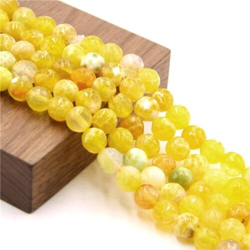 15.5" Faceted Yellow Stripe Agat Beads Natural Agat Stone 6 mm 8 mm 10 mm Loose Beads For DIY Making Jewelry Women Bracelets