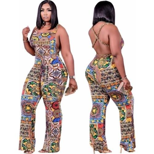 Zoctuo One Piece Outfits Casual Loose Wide Leg Sexy Straps High Street Romper Fashion Print Rompers And Jumpsuits For Women New