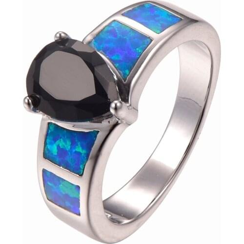Black onyx With Blue Fire Opal 925 Sterling Silver Ring Size 6 7 8 9 10 R1362
