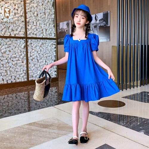 Girls puff sleeve cotton princess dress wholesale kids dress for girl children clothing wholesale