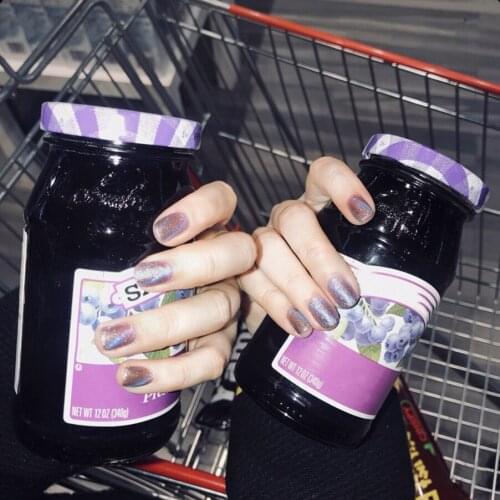 New shining sliver cat eye UV gel false nails french pure color lady full nail tips cute short size fake nails bride